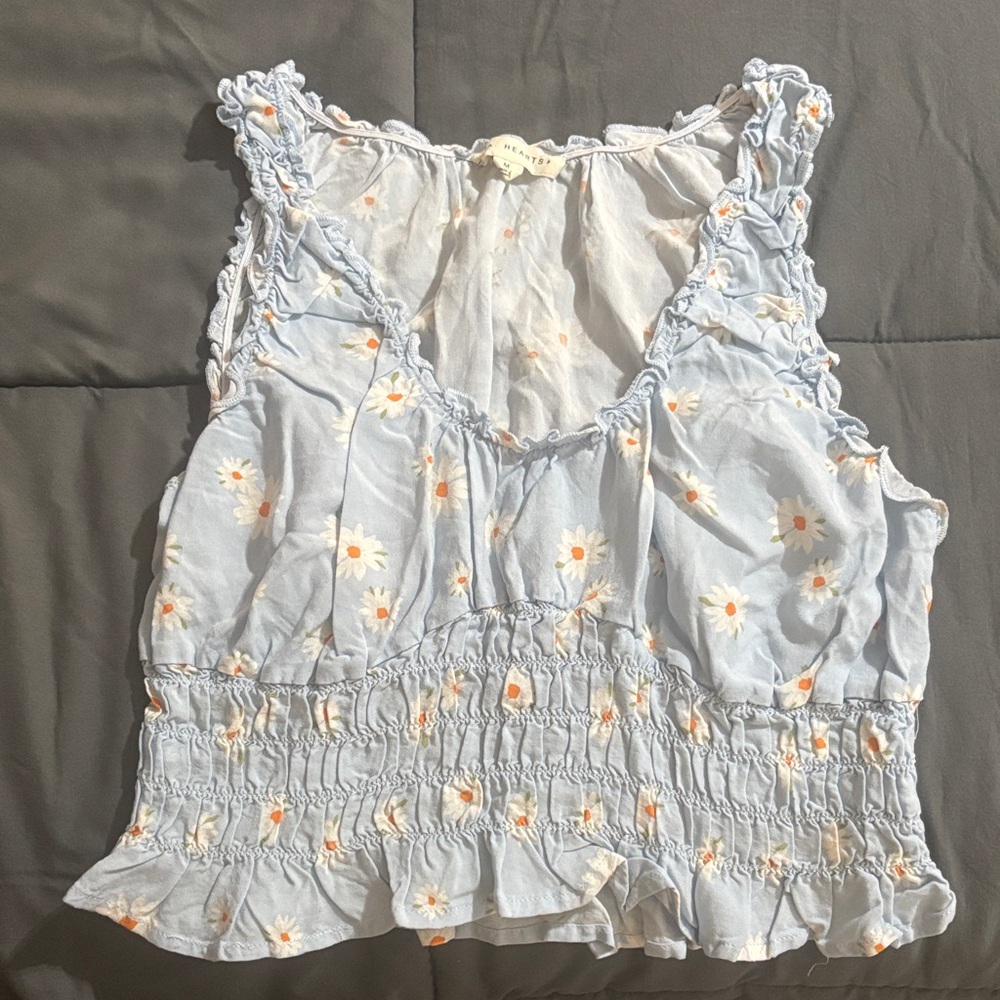 La Hearts Light Blue Floral Crop Top